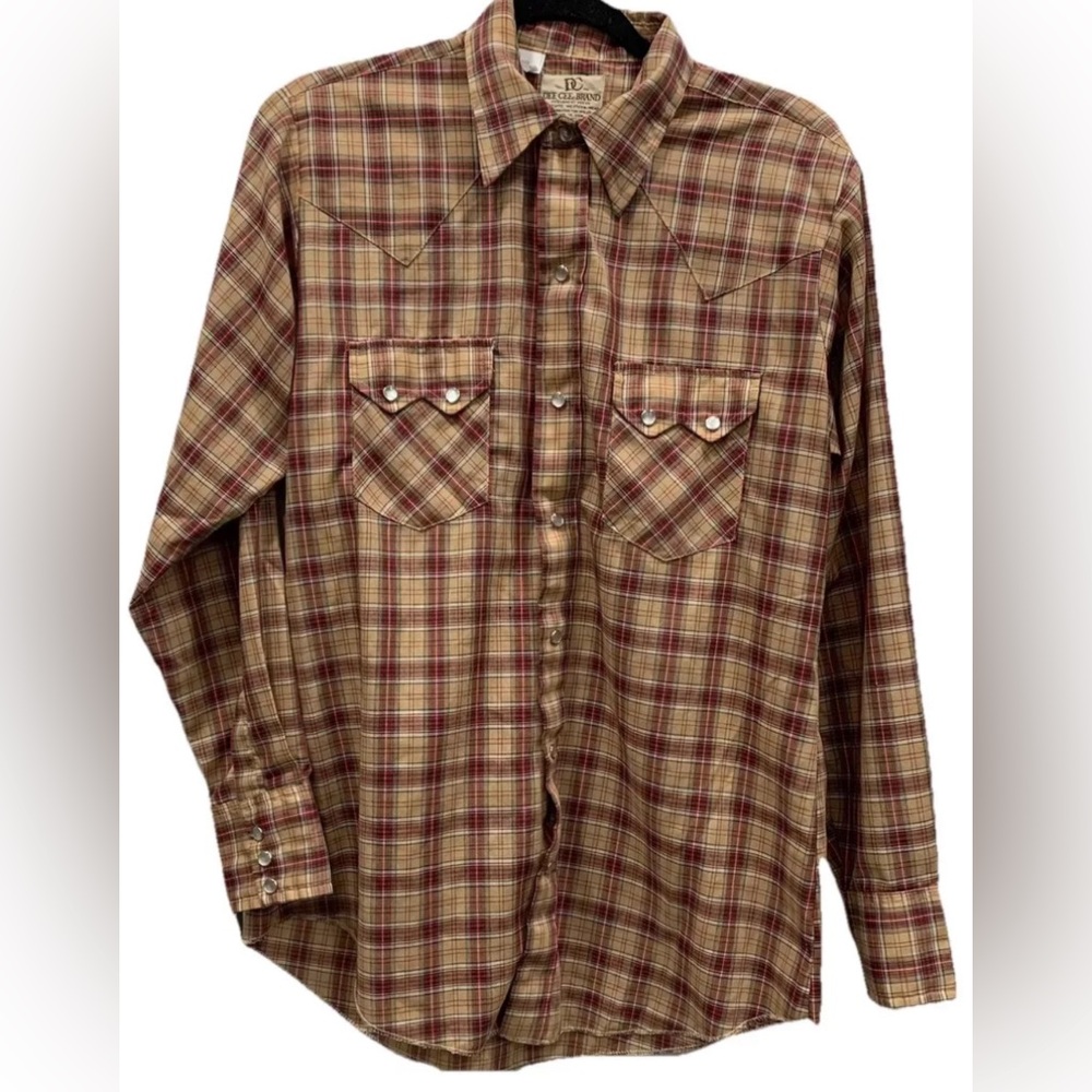 Vintage Dee Cee Western Cowboy Long Sleeve Shirt Sawtooth Plaid Size Medium